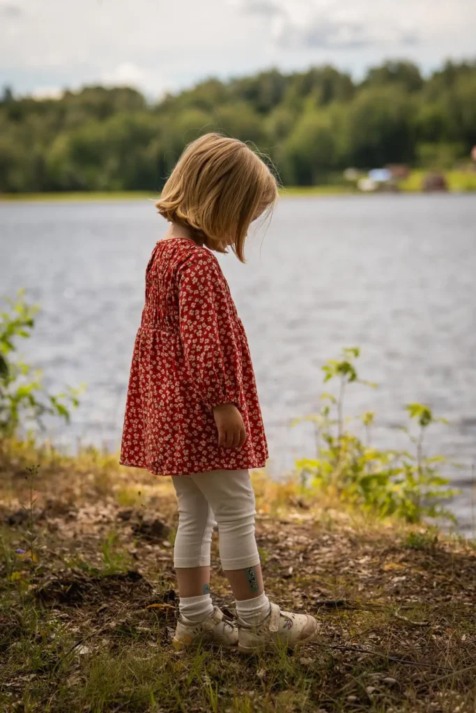Ett stämningsfullt barnporträtt vid sjön Fryken i Kil, fotograferat av en barnfotograf verksam i Arvika och Värmland.