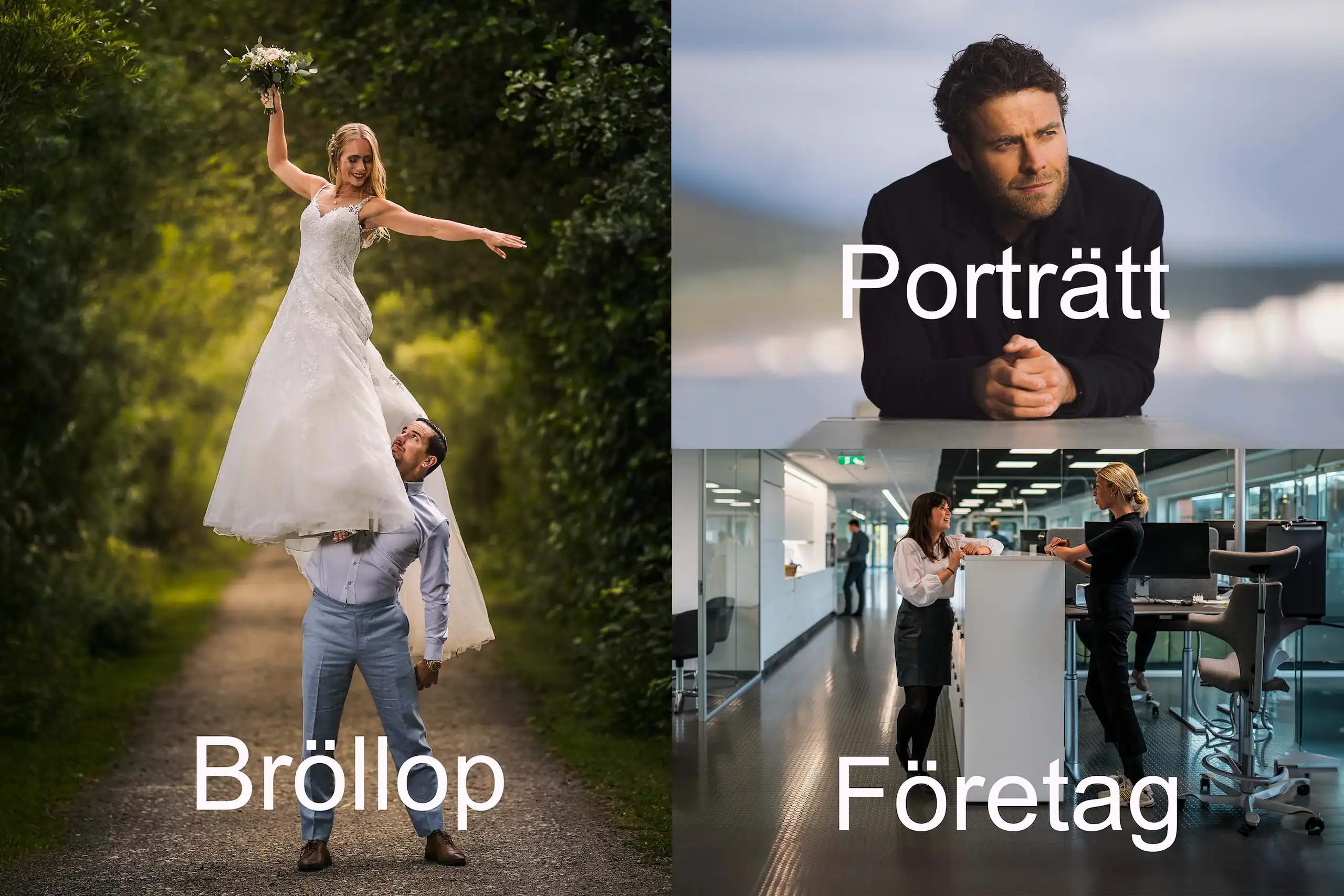 Collage från PixPep med bröllopsbilder, porträtt och företagsfotografering i Arvika och Värmland.